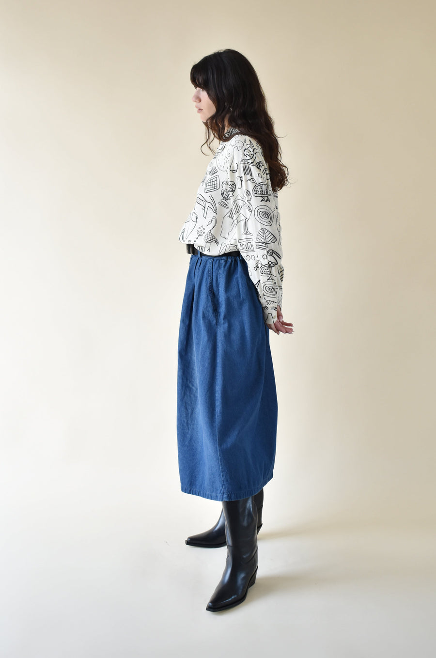 Denim Tailored Midi Skirt