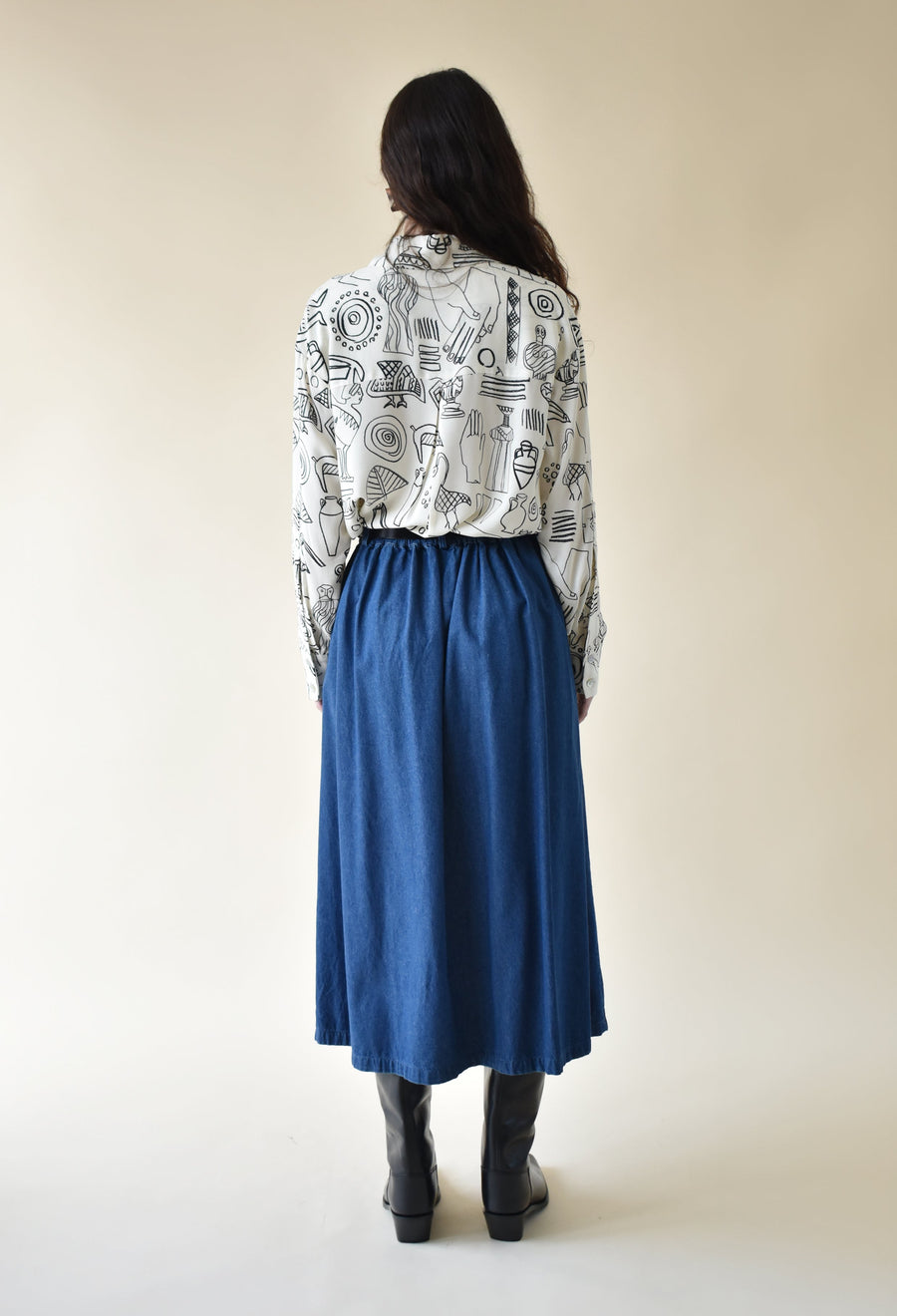 Denim Tailored Midi Skirt